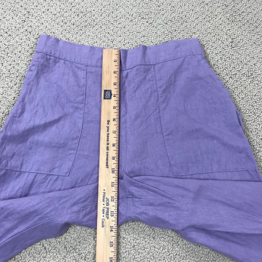 Flax Purple 100% Linen Cropped Wide Leg Pants Elastic Waist Boho Womens Petite P - Picture 6 of 7